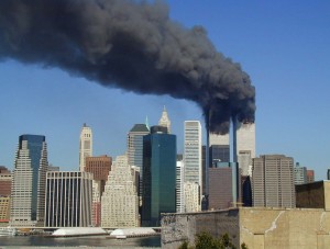 Smoke billows from the World Trade Center following the September 11th attacks.. 