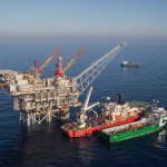 An aerial view of the Israeli gas rig Tamar. Photo: Albatross Aerial photography/Nobel Energy/FLASH90.