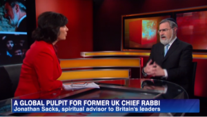 sacksoncnn Rabbi Jonathan Sacks being interviewed by CNN's Christiane Amanpour. Photo: Screenshot / CNN.