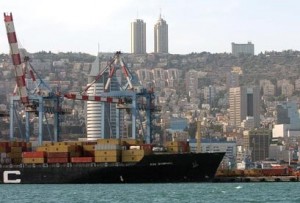 A container ship docked at Haifa's Port.
