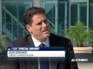 Israel's Ambassador Ron Dermer on CNBC. Photo: Screenshot. 