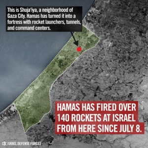 An IDF map showing the proximity of Shuja'iya, in Gaza, to the Israeli border. Photo: IDF.