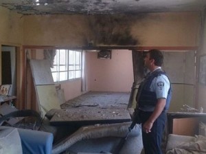 Palestinian mortar strike on Kibbutz Nir Oz kindergarten Photo: Israel Police