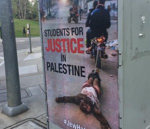 A Justice for Palestine sign plastered on the UCLA campus. SJP was outraged by the image. Photo: Twitter.