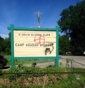 Swastika graffiti was discovered at Camp Agudah Midwest in Michigan. Photo: Twitter.