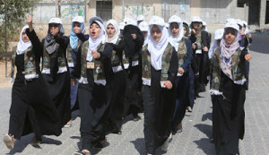 Hamas' all-female “First al-Quds Army camp." Photo: Elder of Ziyon.
