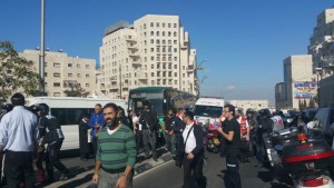 The aftermath of Sunday's stabbing attack in Jerusalem that left a woman wounded. Photo: Hatzalah.