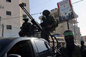 Hamas parading its anti-aircraft guns. Photo: screenshot.