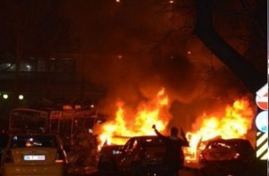 The scene of the car bomb explosion in Ankara that left at least 37 people dead. Photo: Twitter.