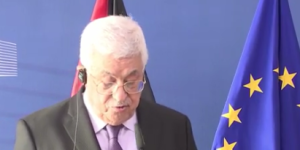PA President Mahmoud Abbas, addressing the EU in Brussels. Photo: Screenshot.