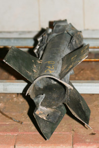 A Qassam rocket that landed in Sderot. Photo: Wikipedia. 