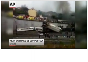A high-speed train crashed near Santiago de Compostela, Spain, killing 78 passengers. Photo: Screenshot.