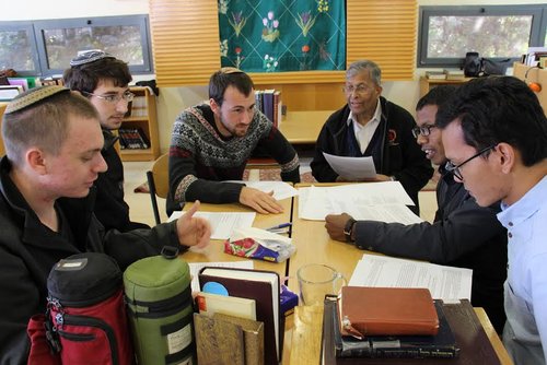 Catholic and Jewish students learn in havruta (pairs) at the yeshiva located on Kibbutz Ma'ale Gilboa in Israel's southern Galilee region. Photo: Courtesy Shalom Hartman Institute.