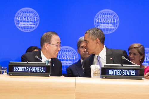 President Barack Obama (front right) with United Nations Secretary-General Ban Ki-moon at the UN. Photo: UN Photo/Eskinder Debebe.