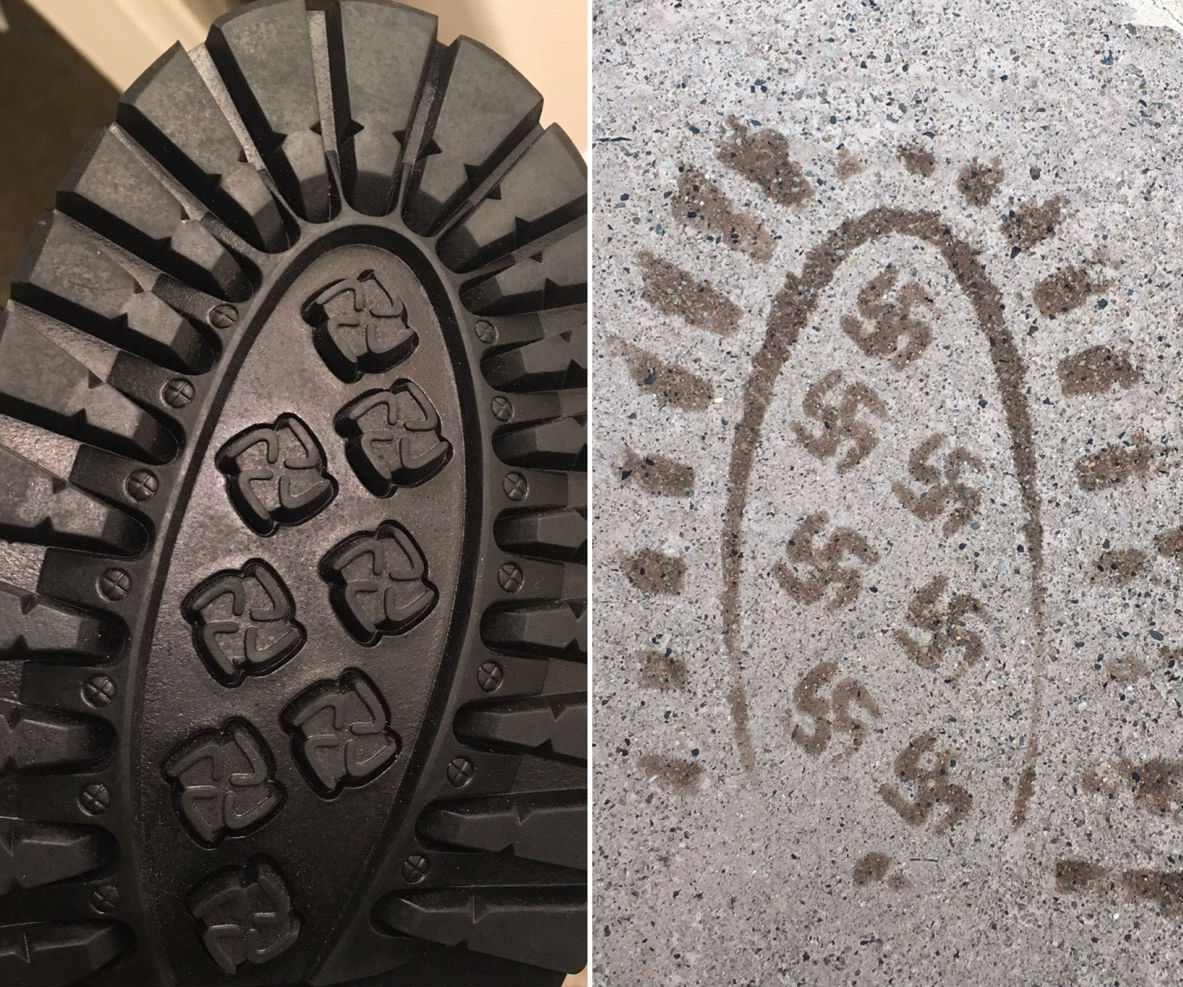 The swastika imprints left behind by the Polar Fox boot. Photo: Imgur.com.