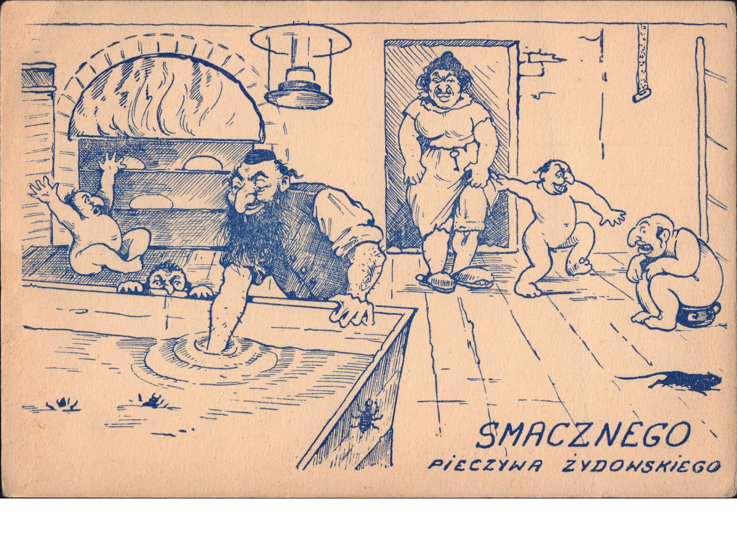 Antisemitic postcard titled “Enjoy Your Meal with Jewish Bread”, Poland, 1930s