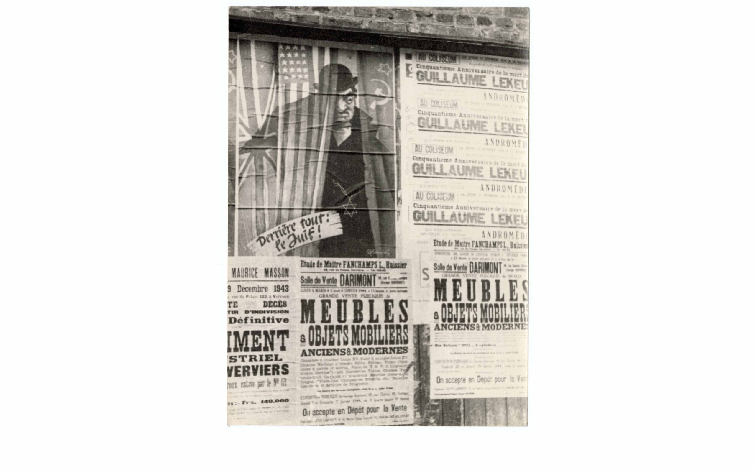 An amateur photograph of an antisemitic propaganda poster taken in Verviers (Belgium) during World War II. Image: Langerman collection