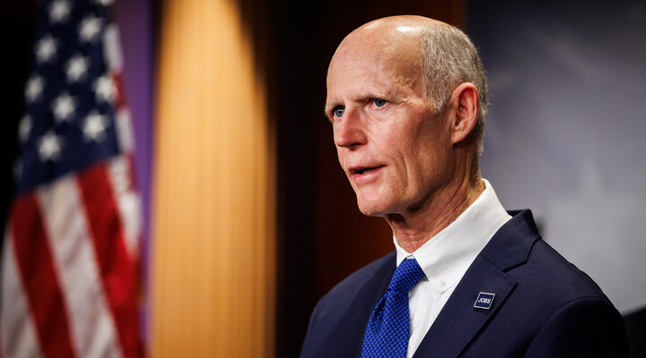 US Sen. Rick Scott (R-FL) speaks during a press conference at the US Capitol in Washington, DC on March 19, 2026. Photo: Samuel Corum/Sipa USA via Reuters Connect
